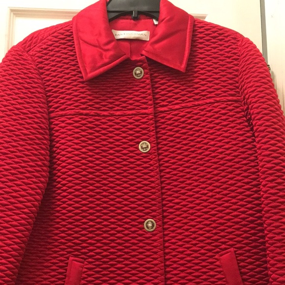 DANA BUCHMAN Red Silk Quilted Turn Lock Barn Jacket Blazer Coat 8 S - M EXC COND - Picture 2 of 5